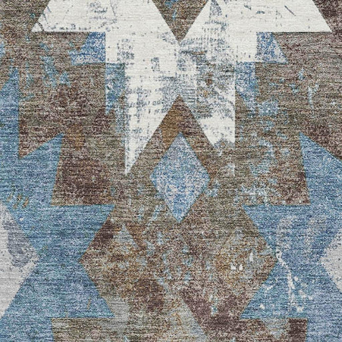 10' X 14' Southwestern Washable Area Rug With UV Protection (706637) - Brown / Blue / Ivory