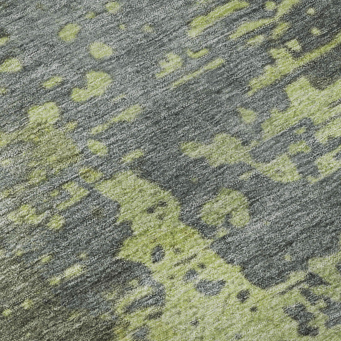10' X 14' Abstract Washable Area Rug With UV Protection (697662) - Artichoke Green / Gray