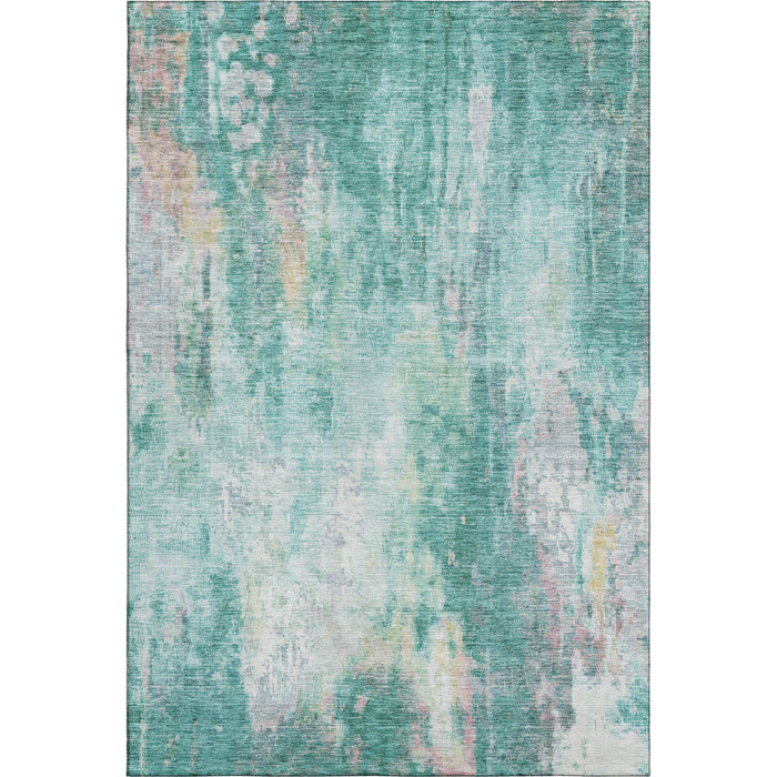 10' X 14' Abstract Washable Area Rug With UV Protection (695726) - Teal / Peach / Ivory