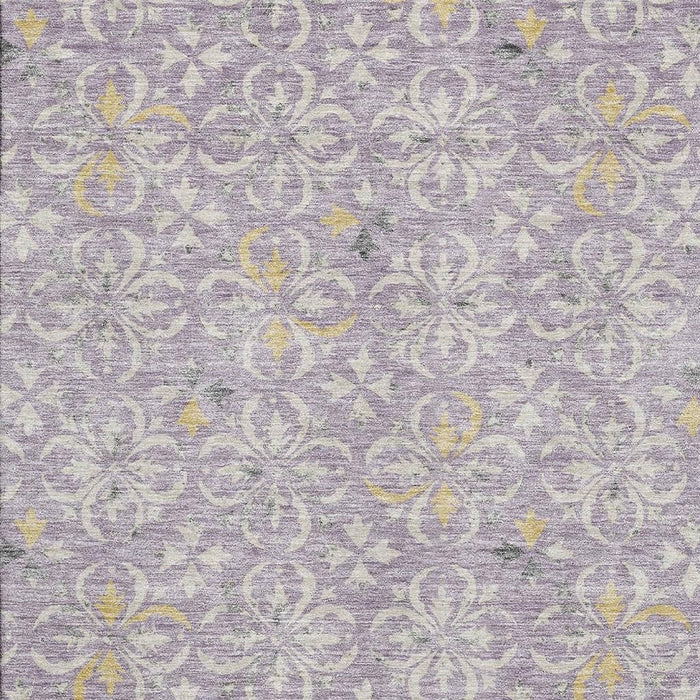 10' X 14' Floral Washable Area Rug With UV Protection (673951) - Lavender / Ivory