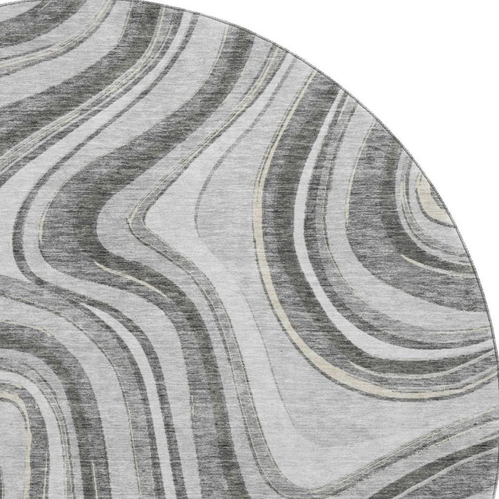 8' Marble Washable Round Rug With UV Protection - Gray And Ivory