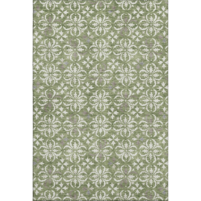 10' X 14' Floral Washable Area Rug With UV Protection (673939) - Green / Ivory