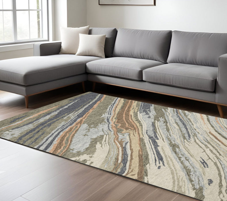 13' X 10' Wool Abstract Hand Tufted Area Rug - Gray And Blue