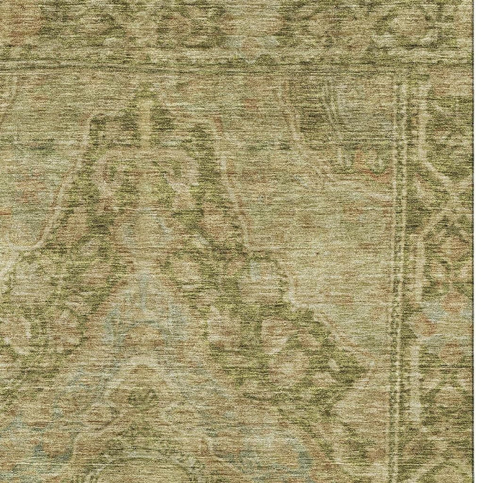 10' X 14' Oriental Washable Area Rug With UV Protection (700511) - Artichoke Green / Beige