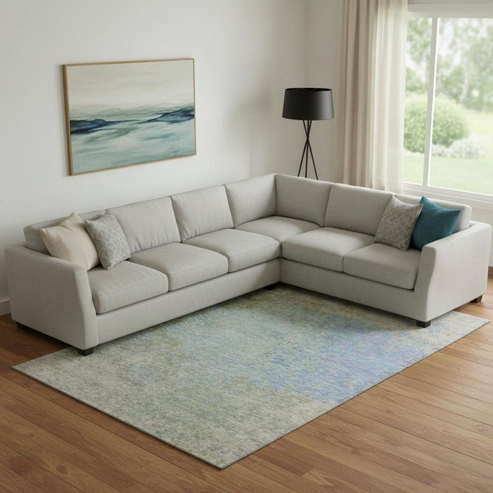 10' X 14' Abstract Washable Area Rug With UV Protection (699664) - Sky Blue / Fern Green / Beige