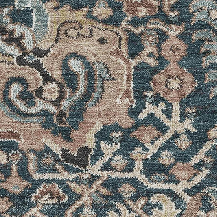 10' X 14' Floral Washable Area Rug With UV Protection (692994) - Taupe / Teal / Brown