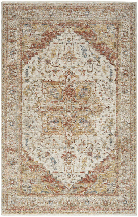 5' X 8' Floral Distressed Area Rug (550335) - Rust / Ivory