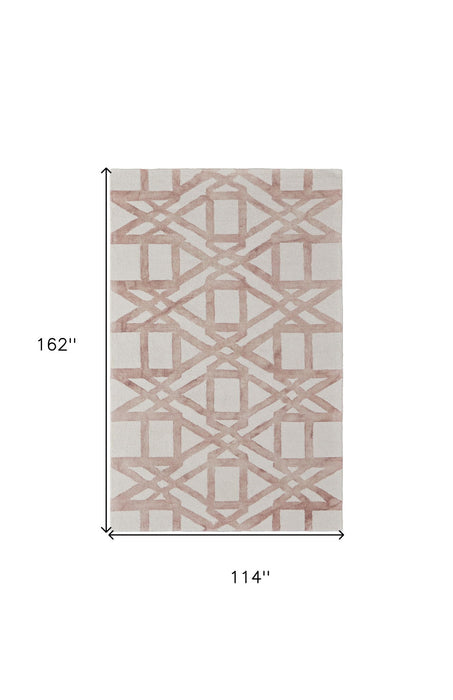 9' x 13' Wool Geometric Hand Tufted Area Rug - Ivory Pink And Tan