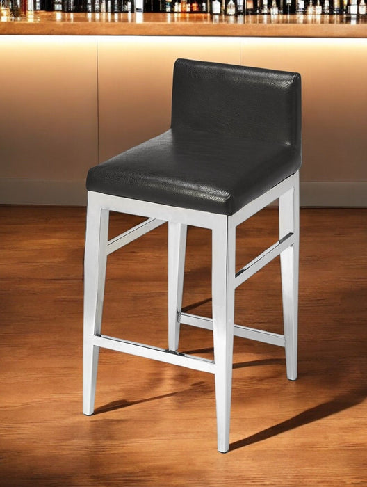 25" Faux Leather And Steel Bar Chair - Black / Silver
