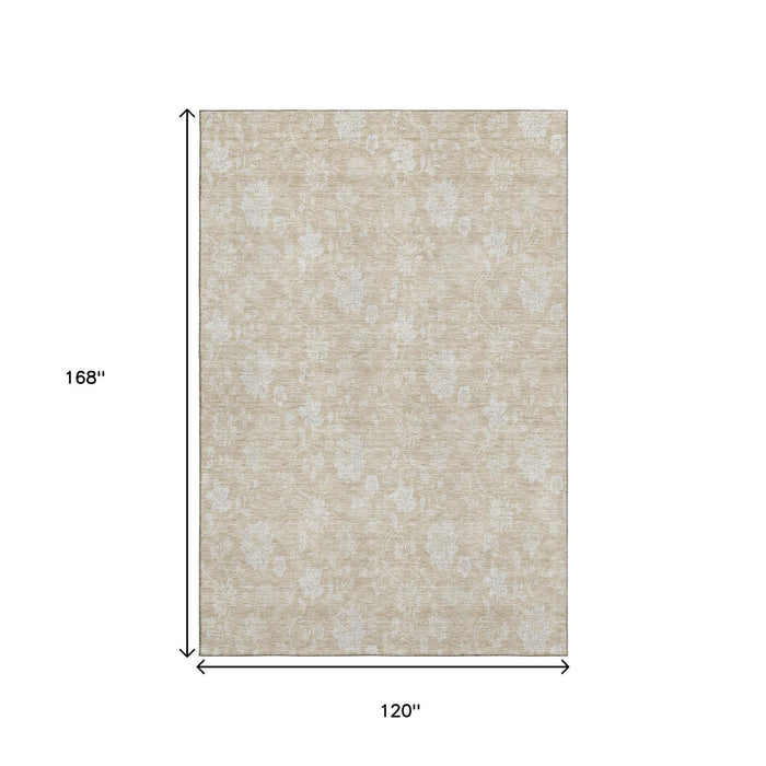 10' X 14' Floral Washable Area Rug With UV Protection (655968) - Beige / Ivory