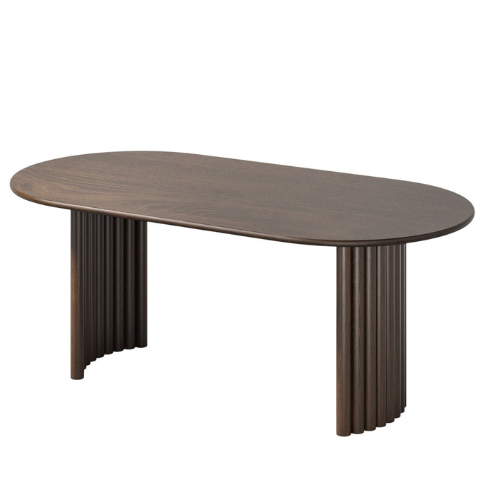 79" Solid Wood Double Pedestal Base Oval Dining Table - Walnut / Dark Brown