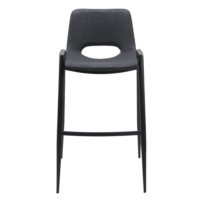 30" Modern Faux Leather And Steel Low Back Bar Height Bar Chairs (Set of 2) - Black