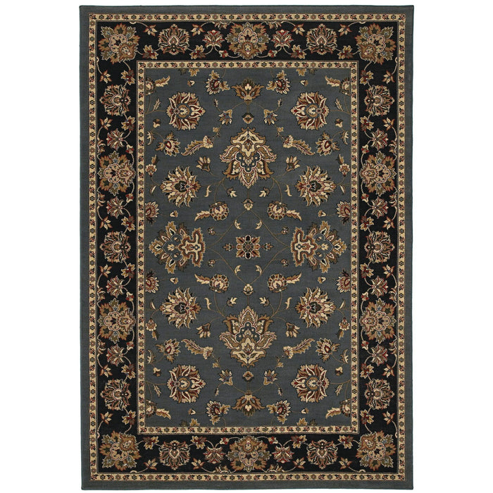 8' Floral Square Rug - Blue And Black
