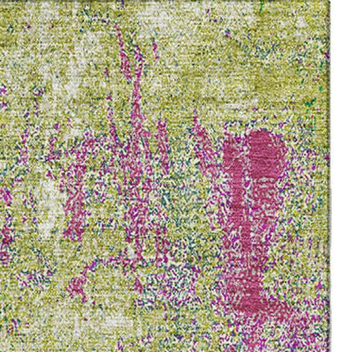 10' X 14' Abstract Washable Area Rug With UV Protection (678011) - Lime Green / Pink / Yellow