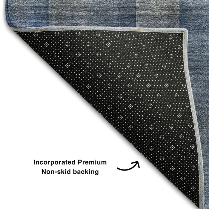 8' X 10' Plaid Washable Area Rug With UV Protection (648494) - Blue / Gray