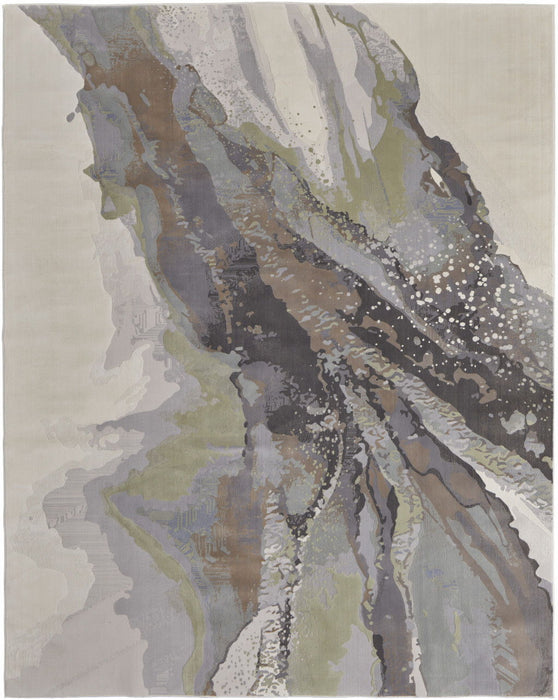 12' x 15' Abstract Power Loom Area Rug - Green And Brown