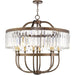 HomeRoots 30-inch bronze metal chandelier with eight clear shades and dimmable lighting, featuring a modern chandelier design.