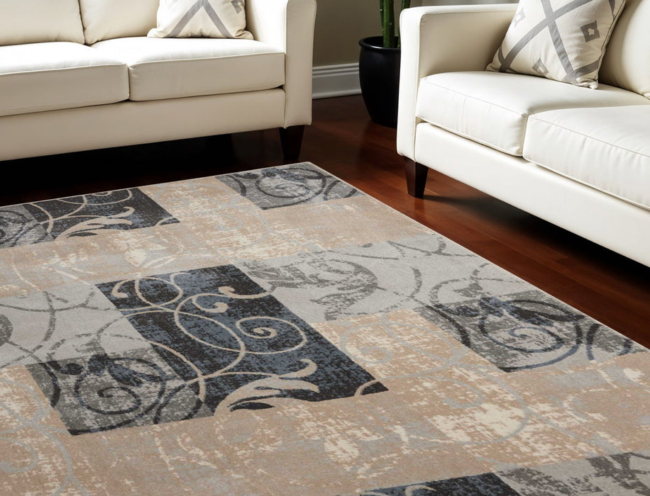 8' X 11' Floral Vines Non Skid Area Rug - Tan