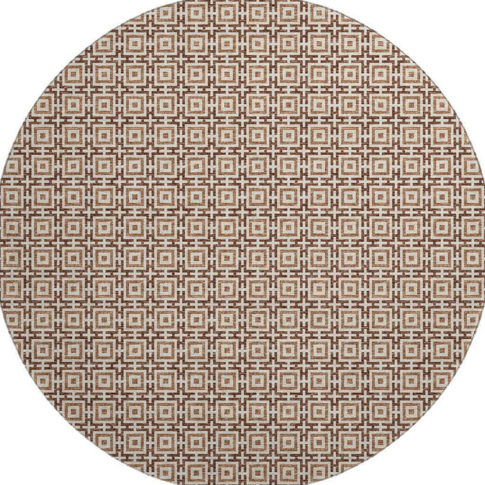 8' Geometric Washable Round Rug With UV Protection (645250) - Rust / Beige