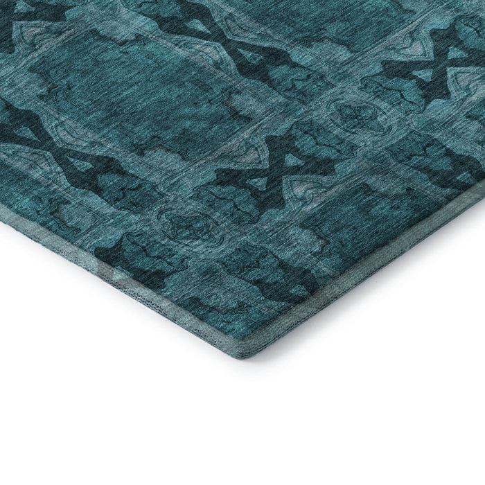 8' X 10' Floral Medallion Washable Area Rug With UV Protection (649520) - Teal / Gray
