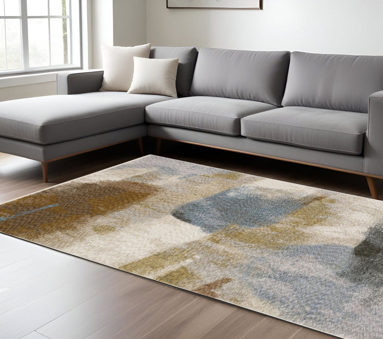 10' X 13' Abstract Distressed Area Rug With Fringe - Beige And Rust