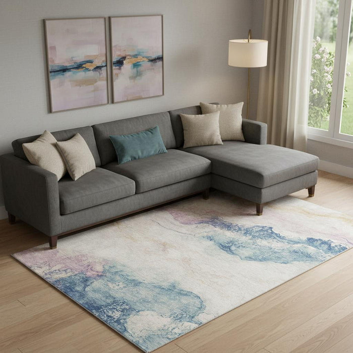 10' X 14' Abstract Washable Area Rug With UV Protection (701587) - Pearl / Blue / Lavender