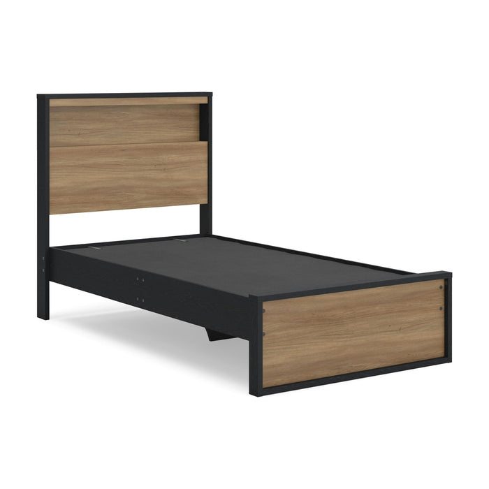 Signature Design by Ashley Kozmour Bookcase Complete Bed Frame in panel bed style with built-in storage and headboard shelves.