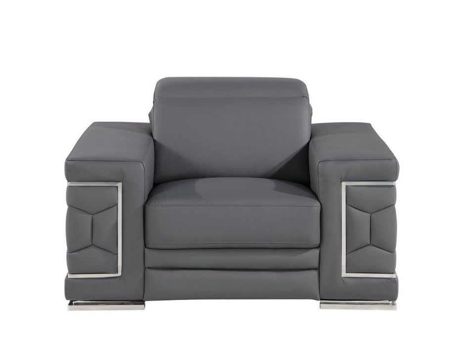 Genuine Leather Lounge Chair - Granite Gray And Silver