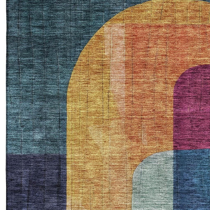 10' X 14' Abstract Geometric Washable Area Rug With UV Protection (685258) - Green / Blue / Pink
