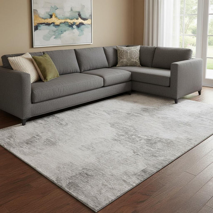 10' X 14' Abstract Washable Area Rug With UV Protection (650644) - Silver / Gray