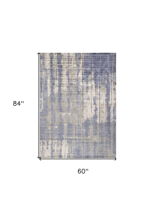5' x 7' Hand Loomed Abstract Brushstroke Indoor Area Rug - Gray Blue