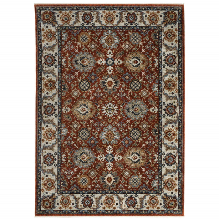 10' x 13' Oriental Power Loom Stain Resistant Area Rug With Fringe - Red Blue Ivory Gold And Navy