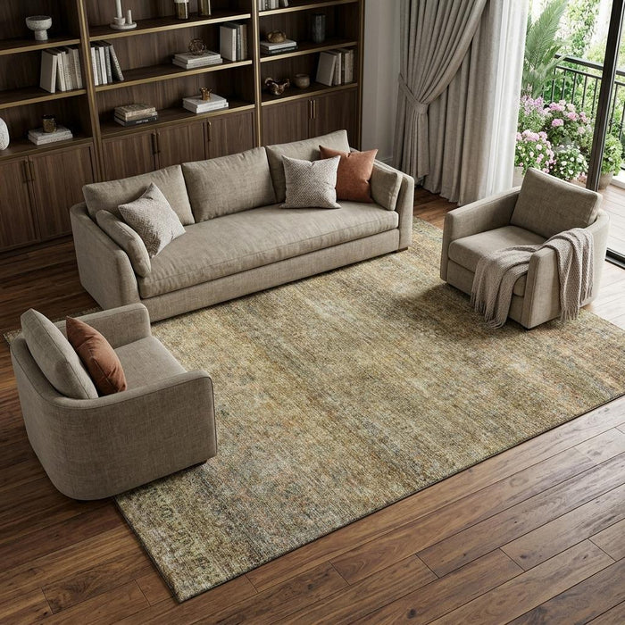 10' X 14' Striped Washable Area Rug With UV Protection (688153) - Wheat / Gray / Beige