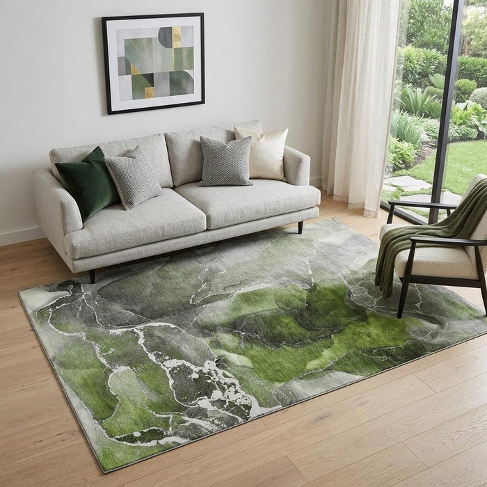 5' X 8' Abstract Washable Area Rug With UV Protection (646676) - Green / Charcoal