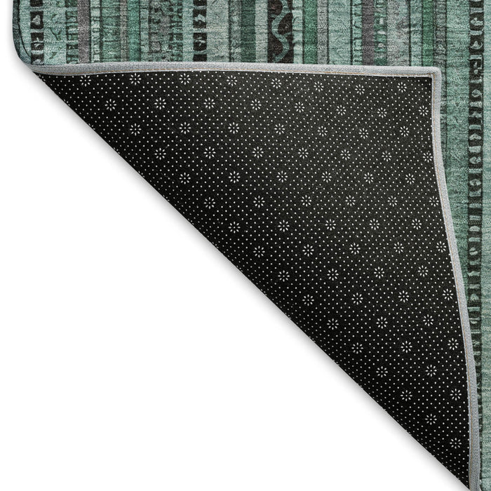 10' X 14' Striped Washable Area Rug With UV Protection (696230) - Teal / Charcoal / Gray