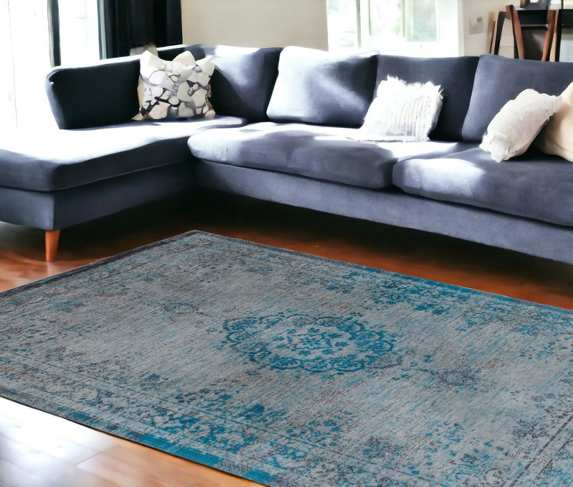 9' x 13' Medallion Non Skid Area Rug - Gray And Green