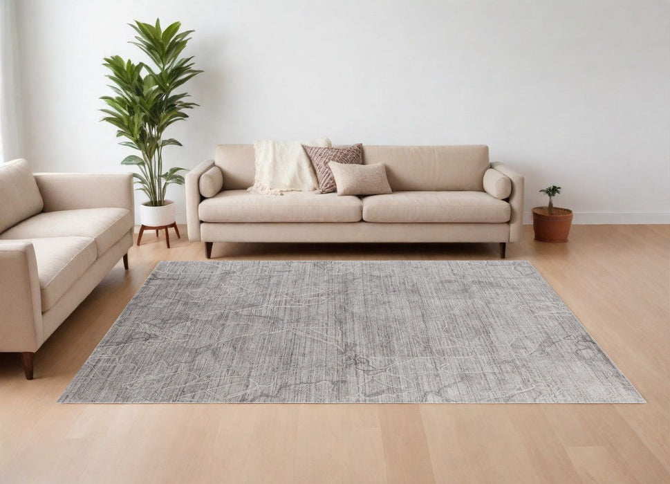 9' x 12' Abstract Hand Woven Worn Faded Wool Blend Area Rug - Gray And Ivory