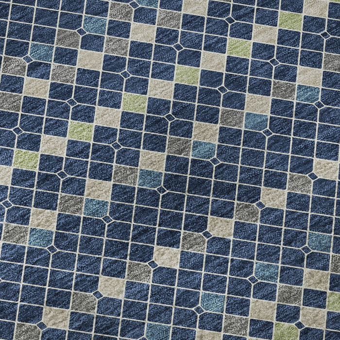 10' X 14' Striped Washable Area Rug With UV Protection (693546) - Navy Blue / Gray / Silver