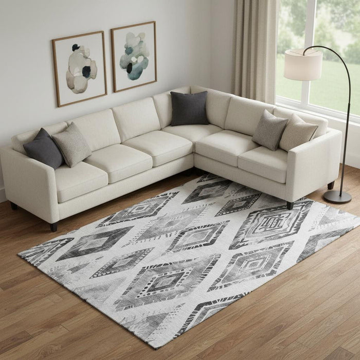 10' X 14' Geometric Washable Area Rug With UV Protection (706127) - Gray / Silver