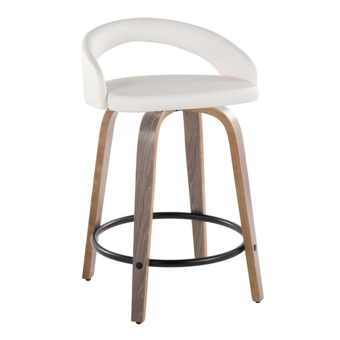 Grotto - Upholstered Fixed-Height Counter Stool (Set of 2) - Light Gray Wood, White Faux Leather, Black Metal