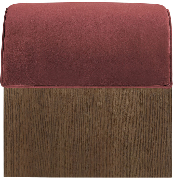 Velvet upholstered bench by Meridian Furniture featuring plush Sable velvet performance fabric and sleek wooden legs.
