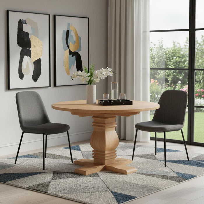 Solid Wood Pedestal Base Top Dining Table - Brown