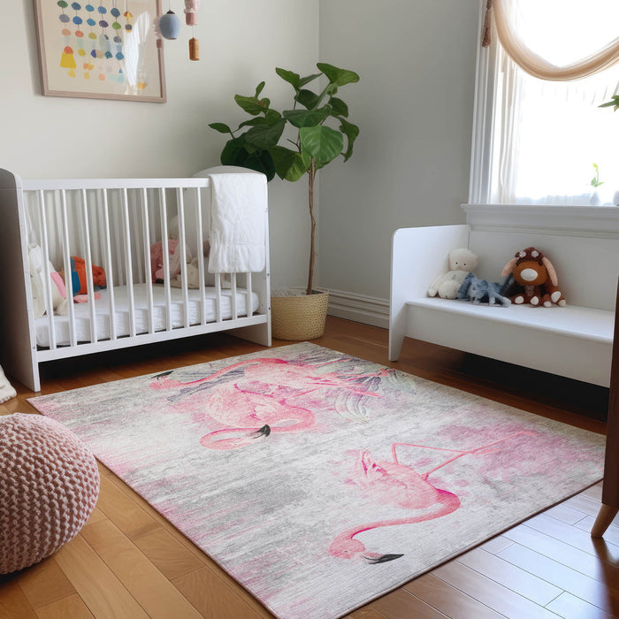 8' X 10' Island Geometric Washable Area Rug With UV Protection - Pink