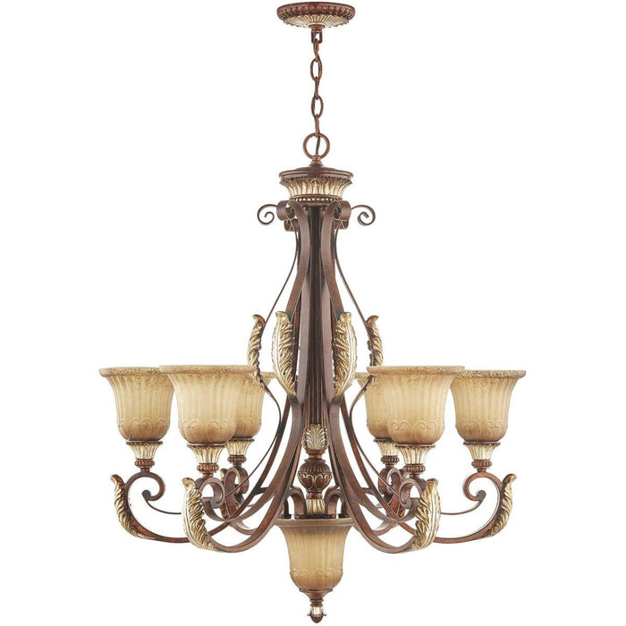 35" Seven Light Dimmable Chandelier With Shades - Bronze