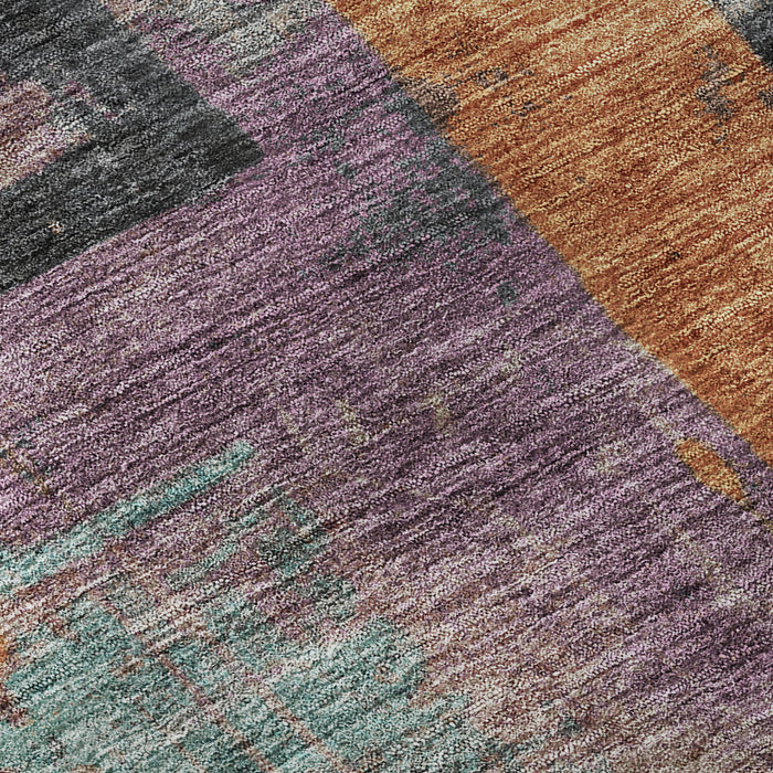 10' X 14' Abstract Washable Area Rug With UV Protection (701129) - Charcoal / Orange / Purple