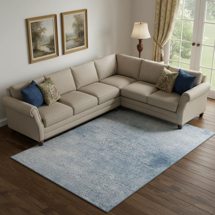 10' X 14' Oriental Washable Area Rug With UV Protection (700619) - Sky Blue / Ivory
