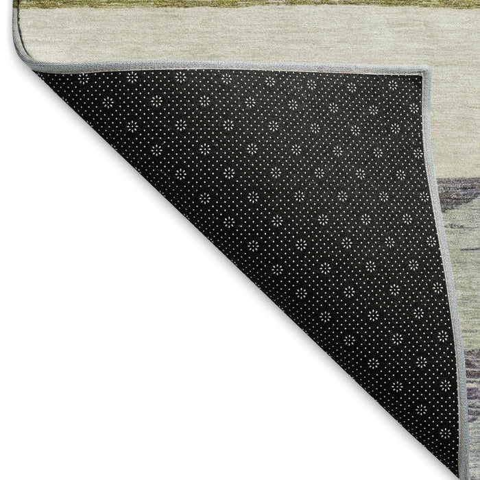 10' X 14' Striped Washable Area Rug With UV Protection (695090) - Artichoke Green / Ivory / Gray