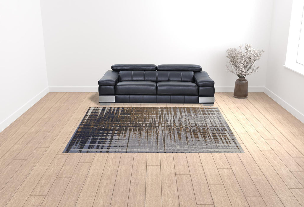 9' x 12' Abstract Power Loom Area Rug - Blue Orange And Gray