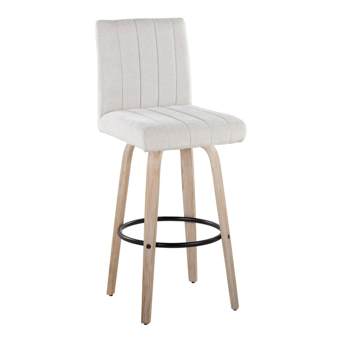 Hannah - 30" Fixed-Height Barstool With Swivel And Round Black Metal Footrest (Set of 2) - Whitewashed Wood