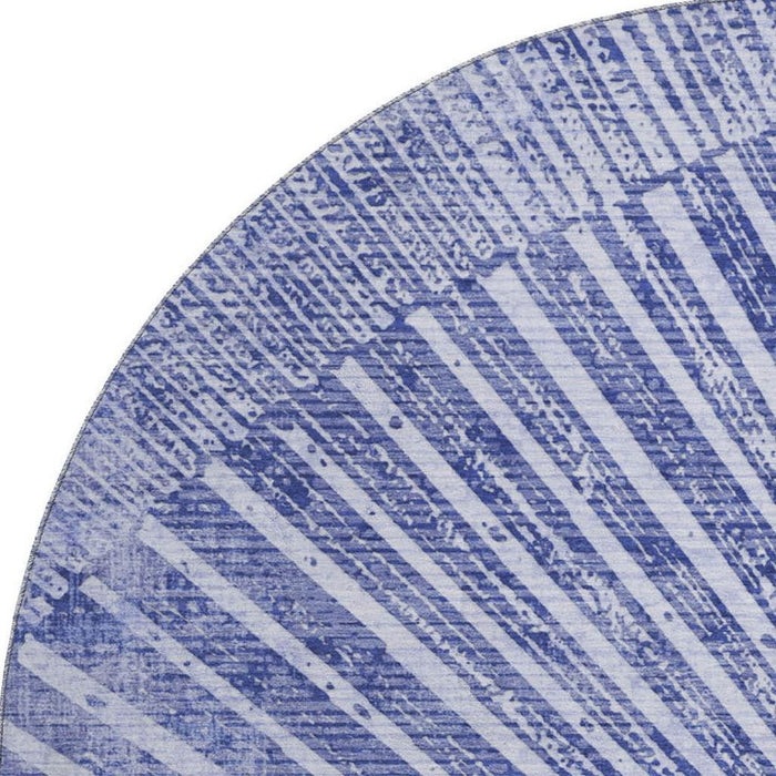 8' Geometric Washable Round Rug With UV Protection (648337) - Navy Blue / Ivory